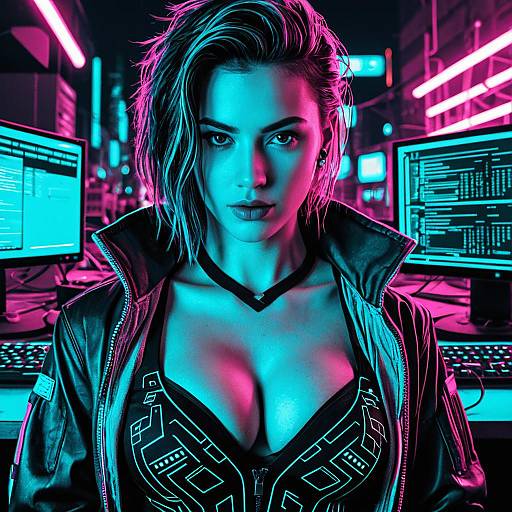 Cyberpunk Female Hacker Portrait