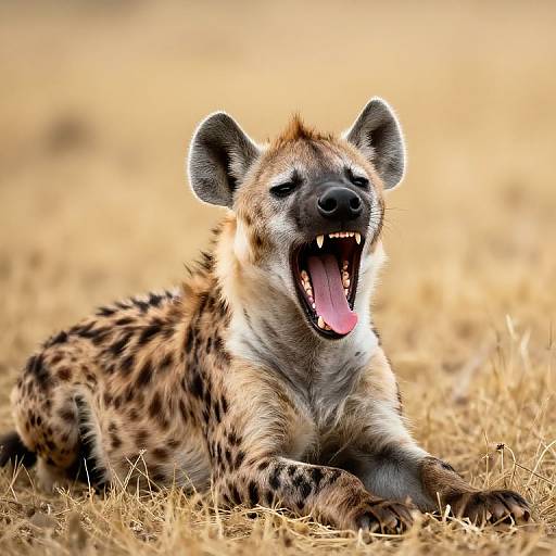 Yawning Hyena in Golden Grass