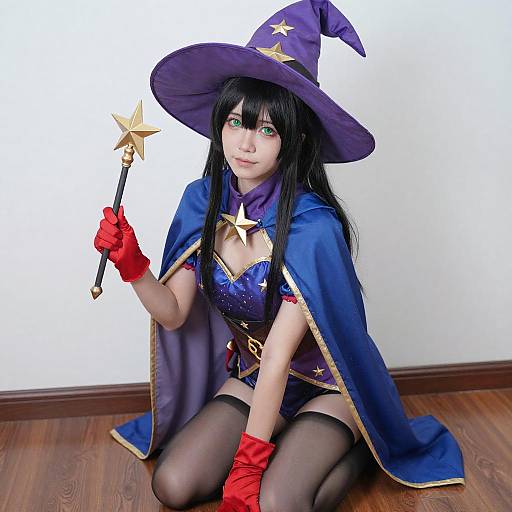 Woman in Detailed Starry Witch Cosplay
