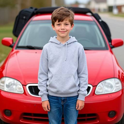 Boy with Cartoon Car and Backpack