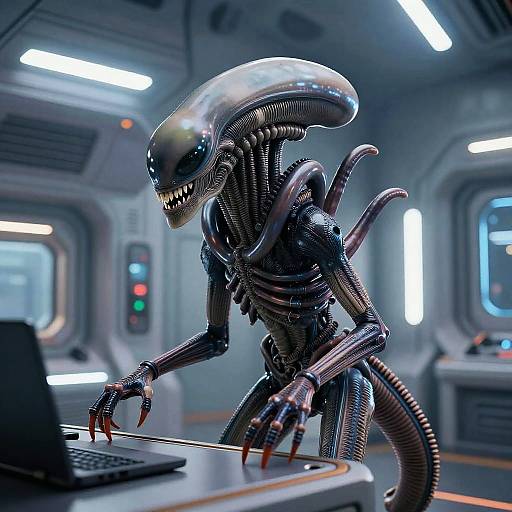 Xenomorph Memes in Futuristic Spaceship