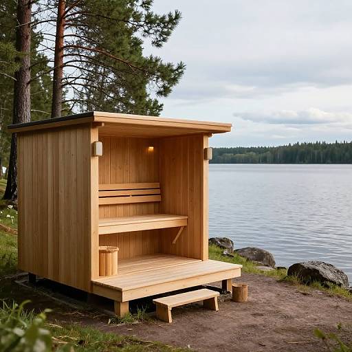 Relaxing Sauna by Lake and Trees
