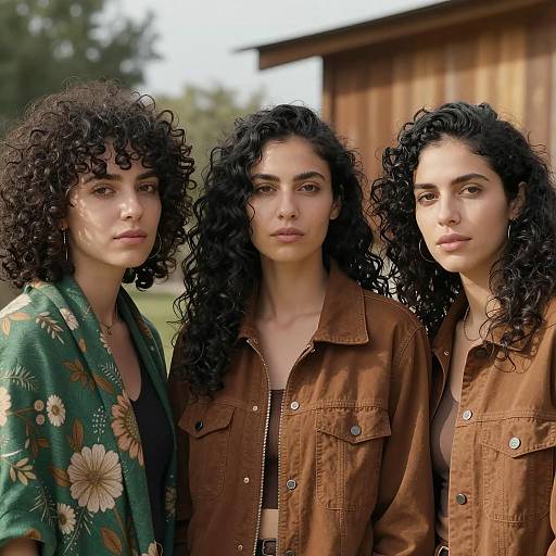 Three Women with Curly Hair in Nature