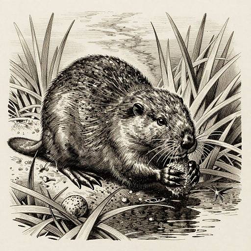 Monochrome Woodcut Beaver Illustration