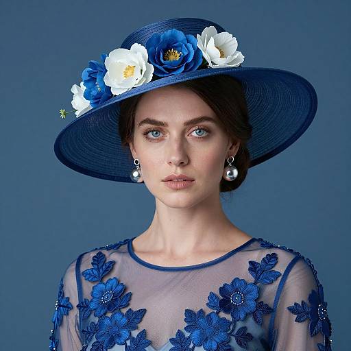 Elegant Woman in Blue with Floral Accents