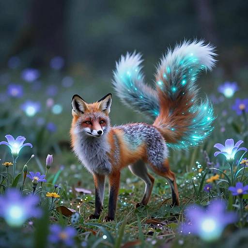 Elegant Five-Tails Fox Spirit in Enchanted Meadow