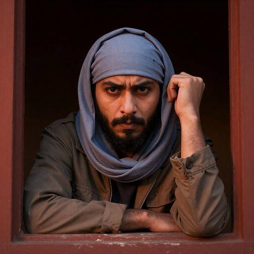 Intense Bearded Man in Dim Lighting