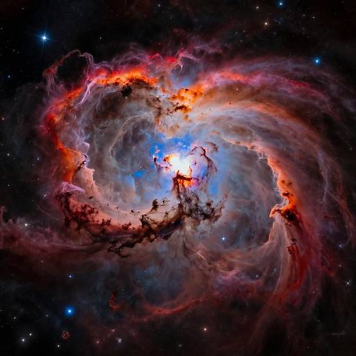 Colorful Nebula with Swirling Gas Clouds