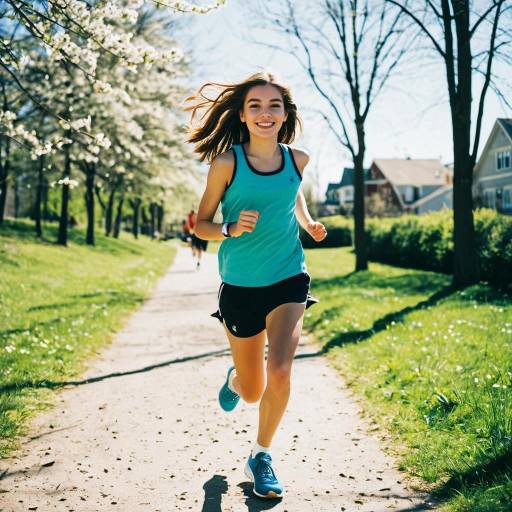 Teenage Girl Running Outdoors on Sunny Spring Day
