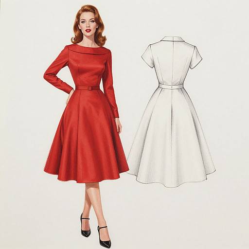 Vintage 1950s Fashion Dress Sketch