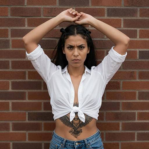 Confident Woman with Eagle Tattoo Pose