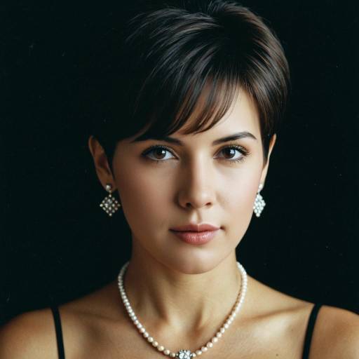 Elegant Woman with Short Hair and Pearl Jewelry