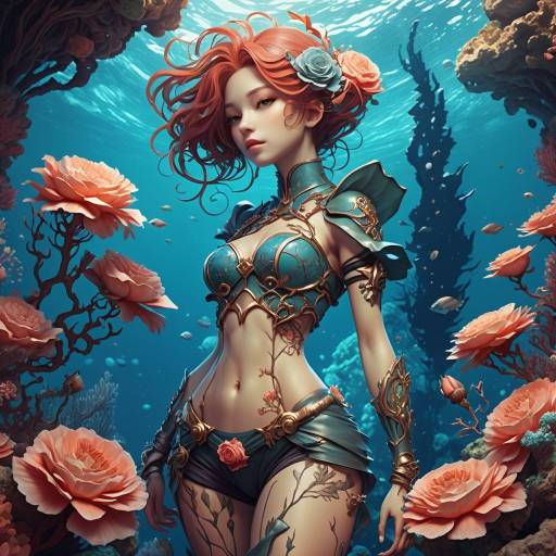 Art Nouveau Anime Character Underwater Vista