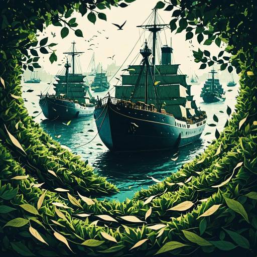 Leaf Made Ships in Dreamlike Harbor