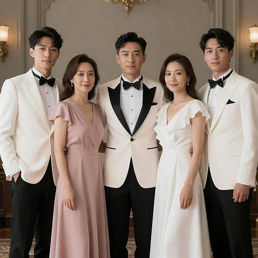 Formal Five-Person Elegant Family Portrait