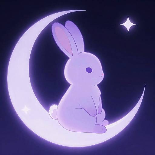 Ethereal Purple Moon Rabbit Anime Illustration