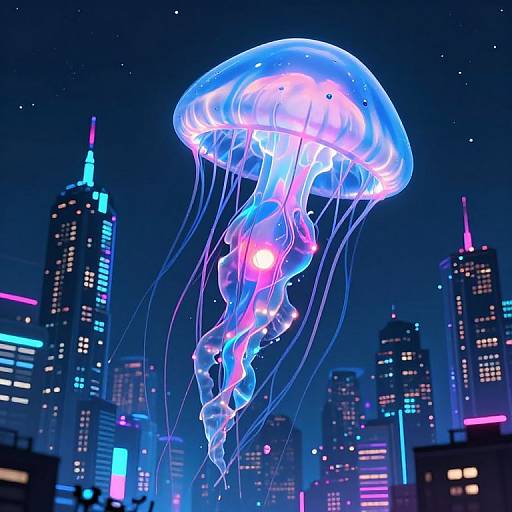 Bioluminescent Cyberpunk Jellyfish City