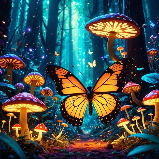 Glowing Butterfly in Psychedelic Forest