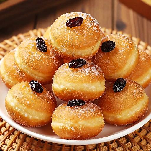 Golden Sugar-Coated Raisin Doughnuts