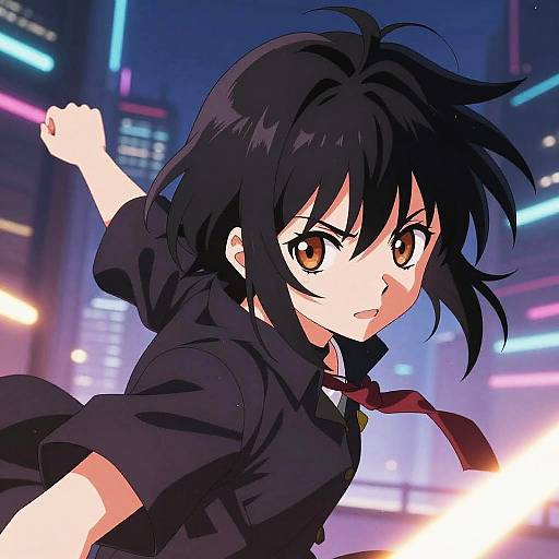 Dynamic Anime Character in Futuristic City