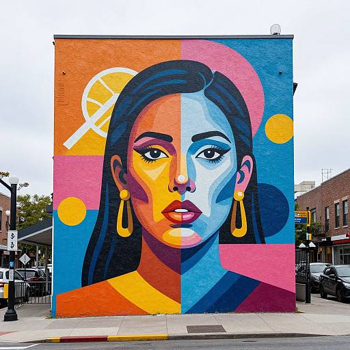 Vibrant Geometric Woman Mural