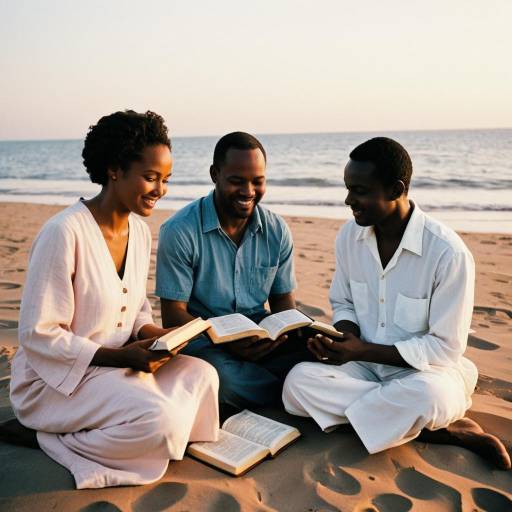 Joyful Friends Studying the Bible at Sunset