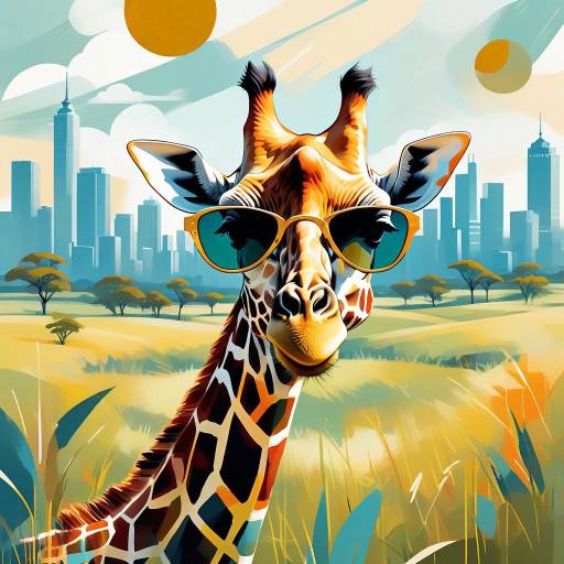 Playful Giraffe in Urban Abstract Art