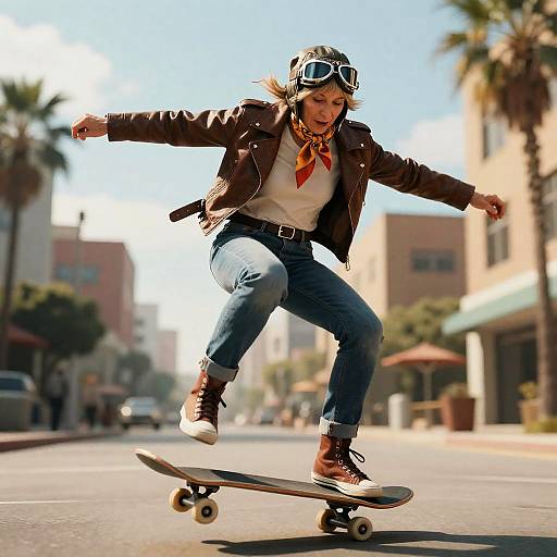 Cinematic Vintage Aviator Skateboarder Tre Flip