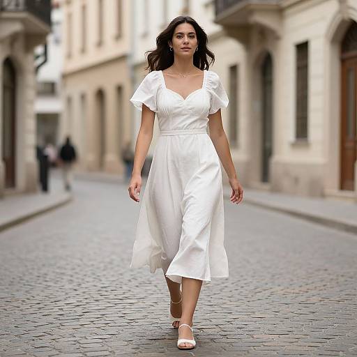 Princess in White Dress Strolling