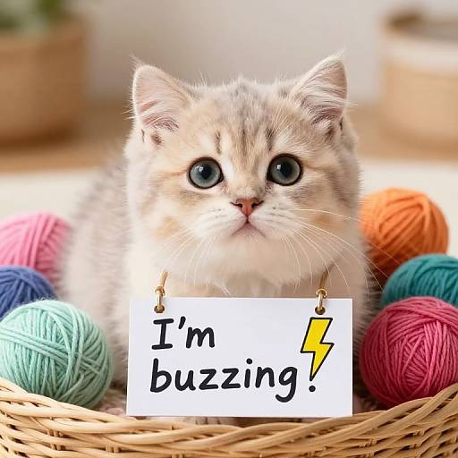 Adorable Fluffy Kitten in Basket