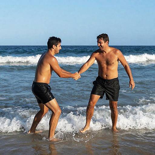 Two Friends Playing in the Ocean