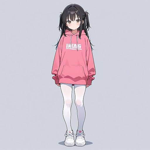 Full-Body Girl in Hoodie and Pantyhose