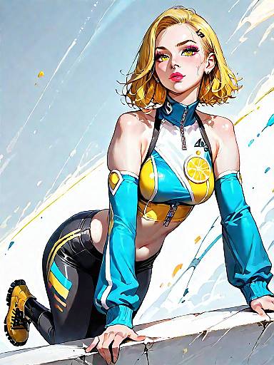 Sporty Woman in Blue and Yellow Two-Piece Outfit