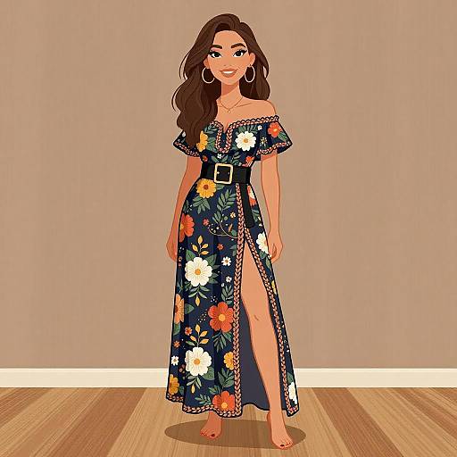 Bohemian Chic Woman in Floral Dress