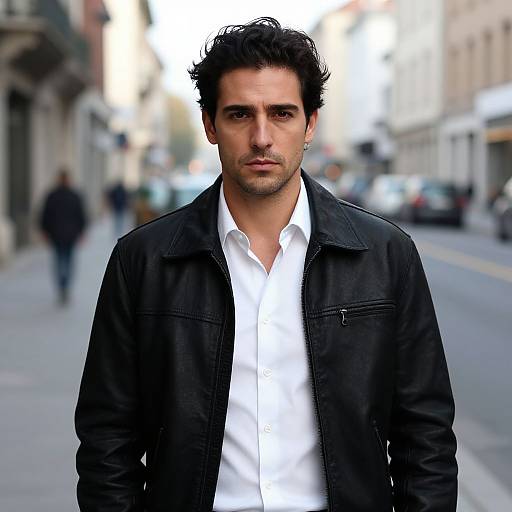 Serious Man in Urban Leather Jacket