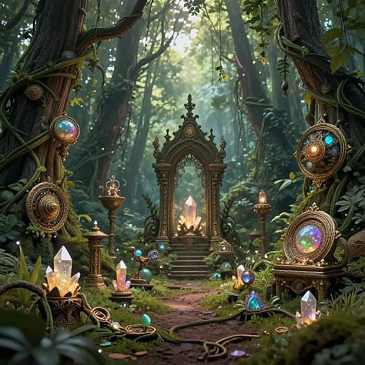 Mystical Forest Relics with Ethereal Glow