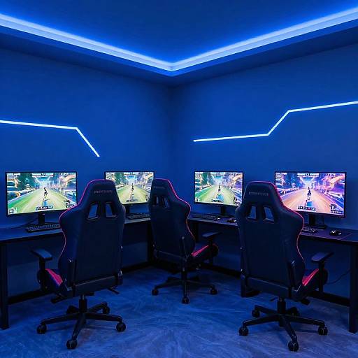 Futuristic Blue Gaming Room Setup