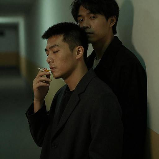 Intense Portrait in a Green-lit Corridor