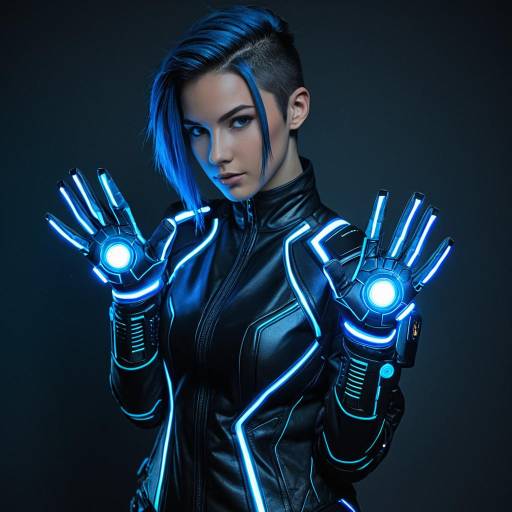 Cyberpunk Woman in Illuminated High-Tech Costume