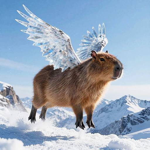 Ethereal Flying Capybara Above Mountains