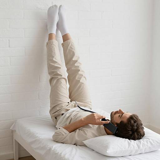 Relaxed Man on Bed with Phone