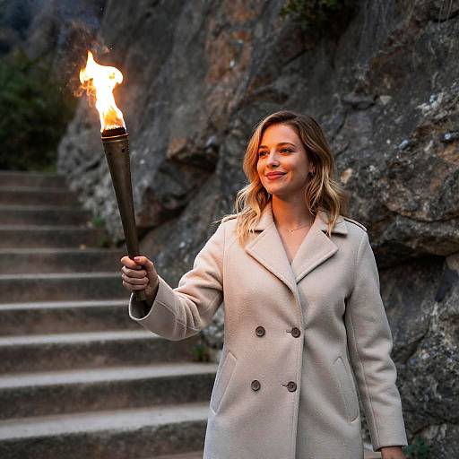 Confident Woman with Torch on Cliff