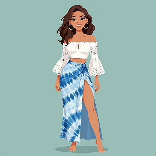 Smiling Woman in Summer Boho Outfit