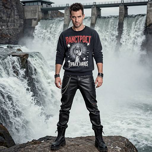 Photograph of a muscular man with short dark hair, wearing a black 