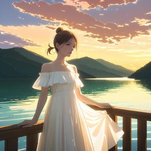 Serene Sunset Scene with Young Woman