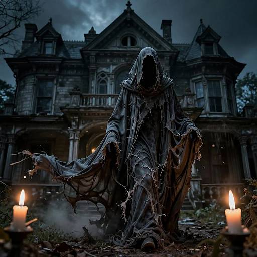 Ghost Emerging from Victorian Mansion