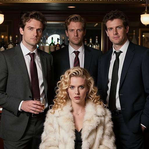 Serious Group Photo in Dimly Lit Bar