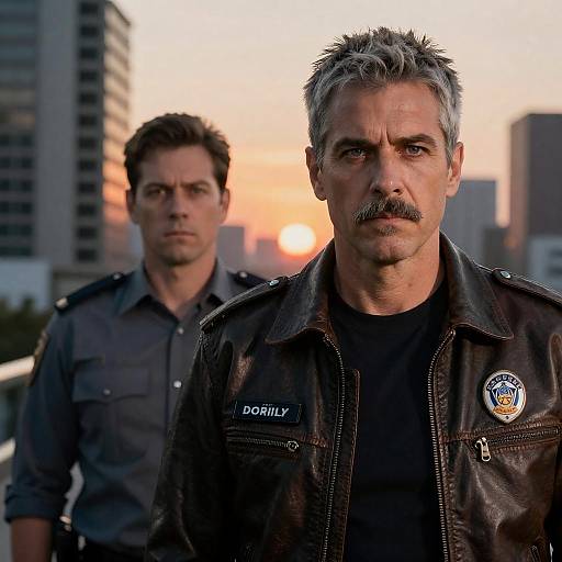 Intense Gaze in Urban Sunset