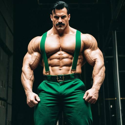 Muscular Man in Green Pants and Suspender Cosplay