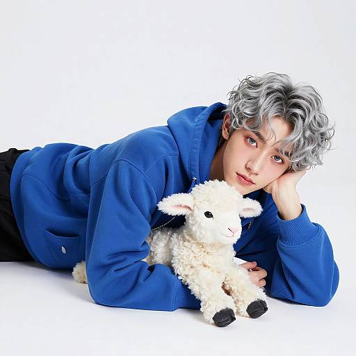 Gentle Soul Lying with Plush Lamb